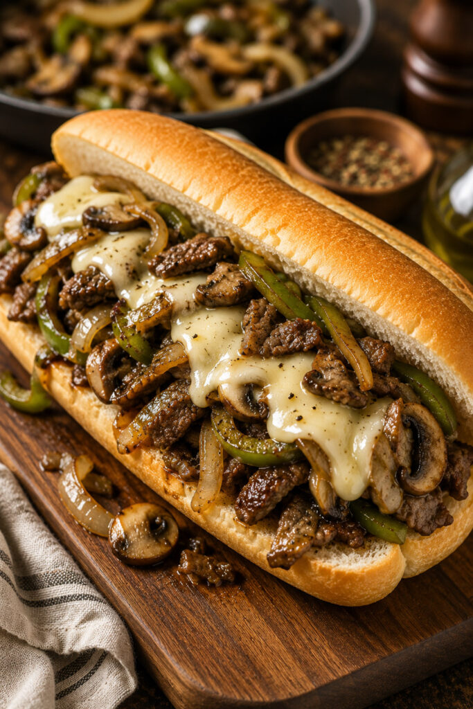Cheesesteak Sub Recipe with Mushrooms, Peppers and Onions