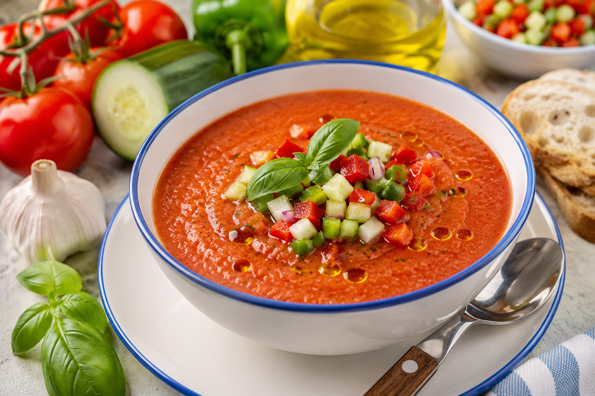 Classic Gazpacho Recipe with Tomatoes and Fresh Vegetables