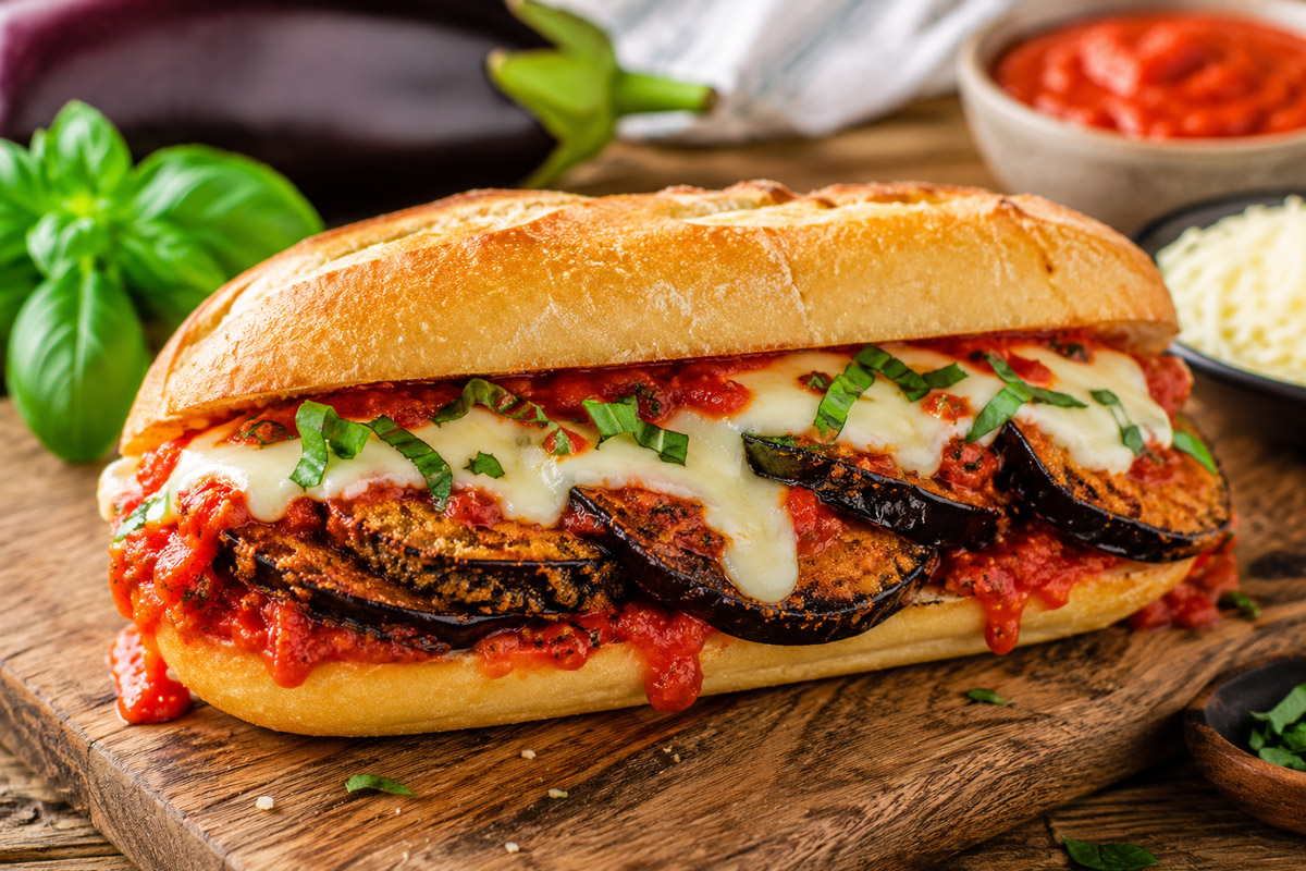 Eggplant Parmesan Sub Recipe with Marinara and Mozzarella