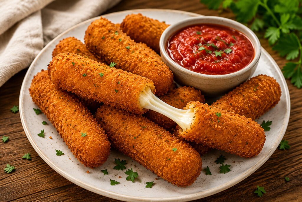 Homemade Mozzarella Sticks with Crispy Breadcrumb Coating