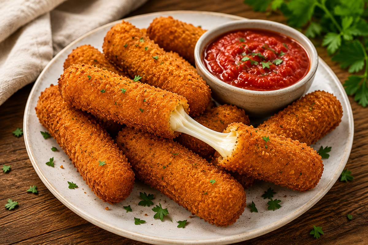 Homemade Mozzarella Sticks with Crispy Breadcrumb Coating