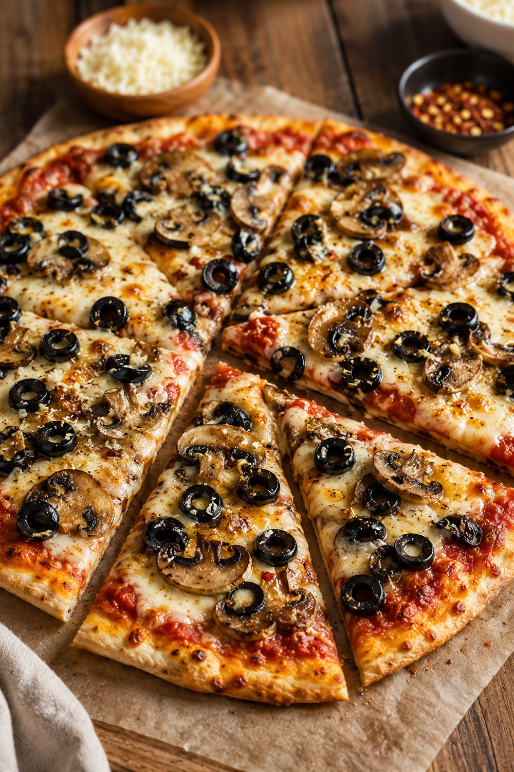 black olive and mushroom pizza