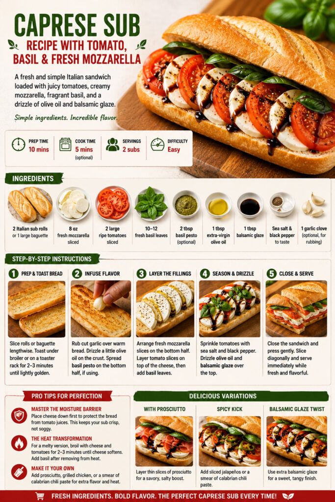 caprese sub sandwich recipe info